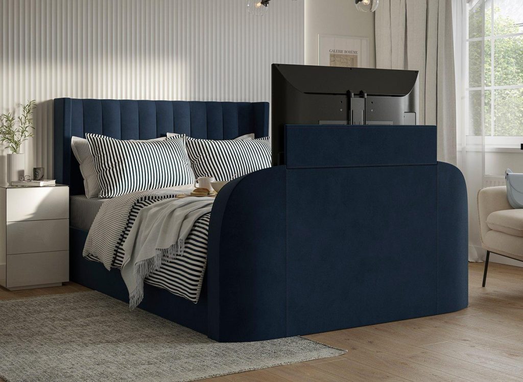 Foley Upholstered TV Bed Frame - 4'6 Double - Blue