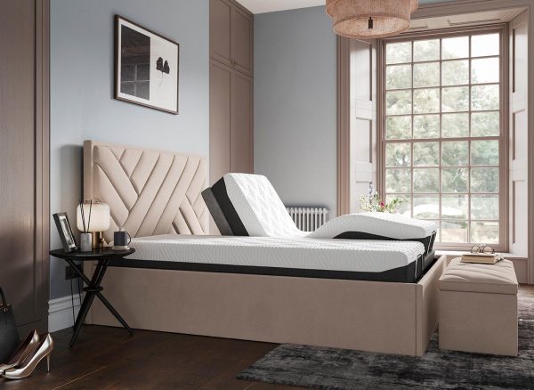 House Beautiful Jay Sleepmotion Adjustable Velvet Finish Bed Frame  50 King  Beige | Bed Sava