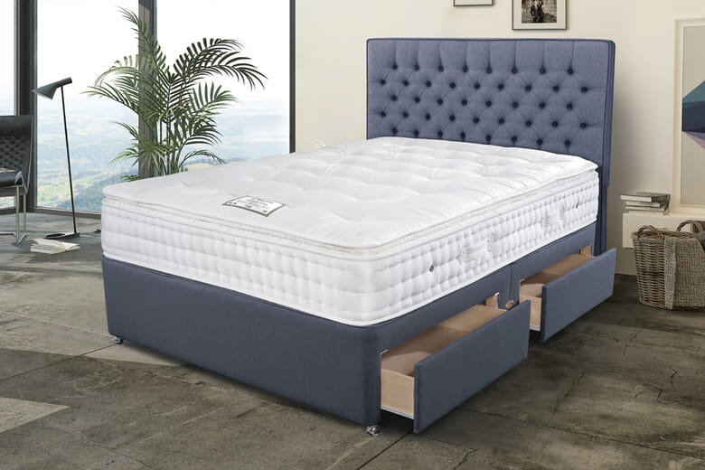 Sleepeezee Opulent Wool Pillow Top Mattress + Premium Divan Bed, Bednextday_Marine, End Opening Ottoman, Double