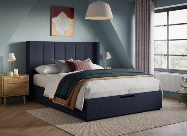 Adwell Upholstered Ottoman Bed Frame  40 Small Double  Navy | Bed Sava