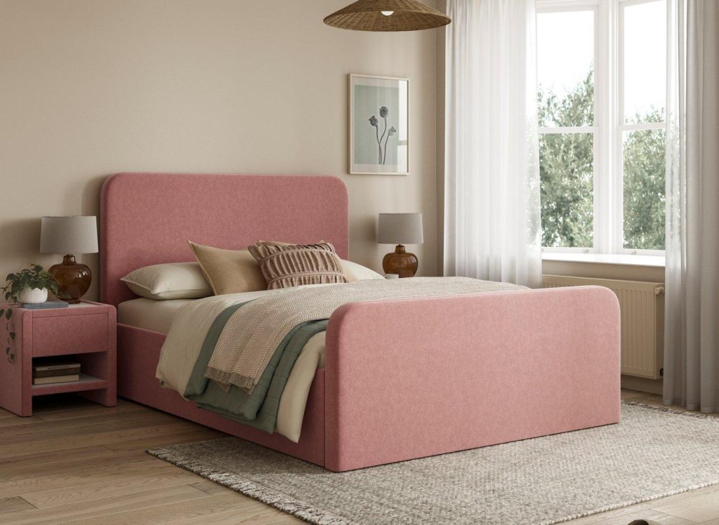 House Beautiful Margot Bouclé Bed Frame - 4'0 Small Double - Pink