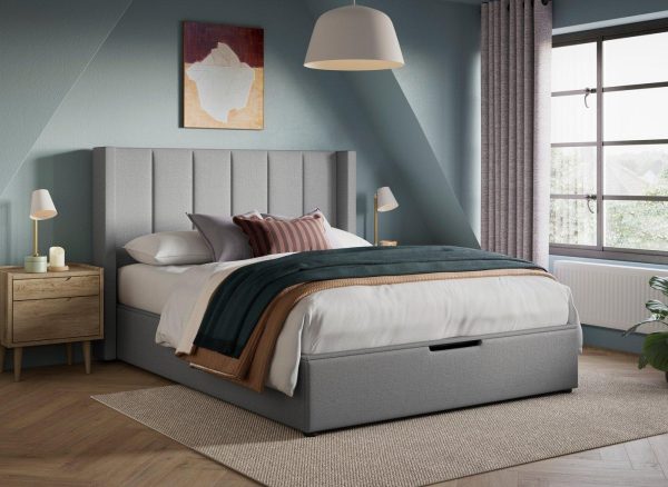 Adwell Upholstered Ottoman Bed Frame  50 King  Silver | Bed Sava
