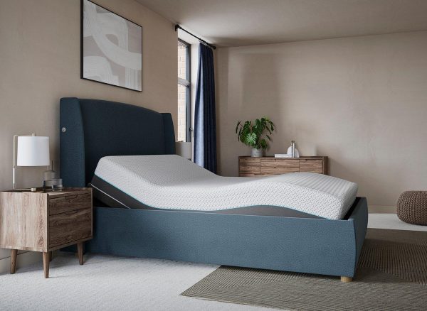 TEMPUR® Linford Sleepmotion Adjustable Upholstered Bed Frame  46 Double  Blue | Bed Sava
