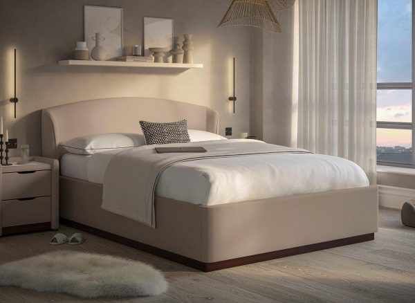 Chloe Upholstered Ottoman Bed Frame  46 Double  Beige | Bed Sava