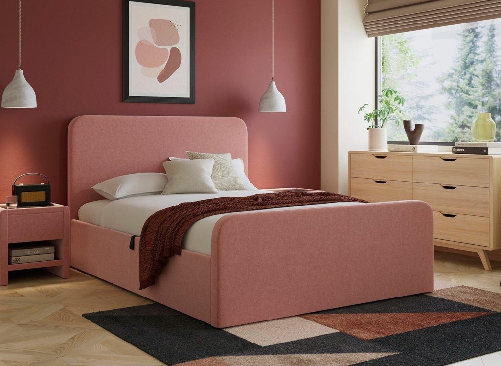 House Beautiful Margot Ottoman Bouclé Bed Frame - 4'6 Double - Pink