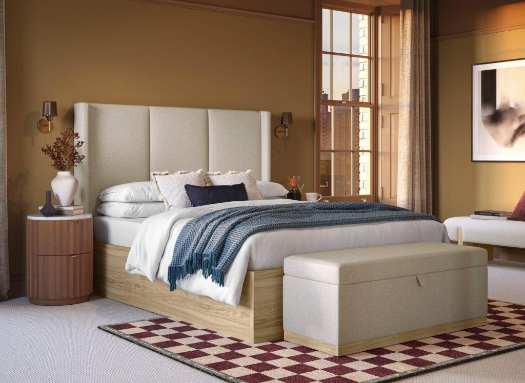 Rosa Upholstered Ottoman Bed Frame - 4'6 Double - Beige