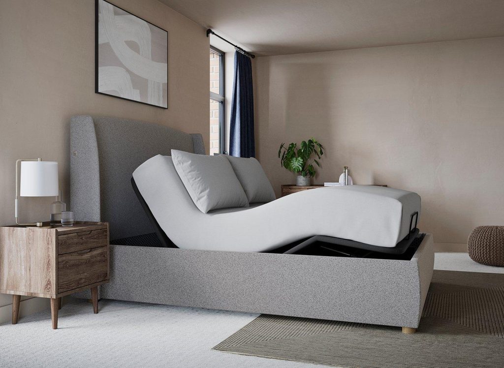 TEMPUR® Linford Ergomotion Adjustable Upholstered Bed Frame - 4'6 Double - Grey