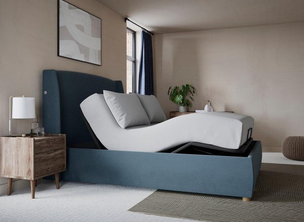 TEMPUR® Linford Ergomotion Adjustable Upholstered Bed Frame  46 Double  Blue | Bed Sava