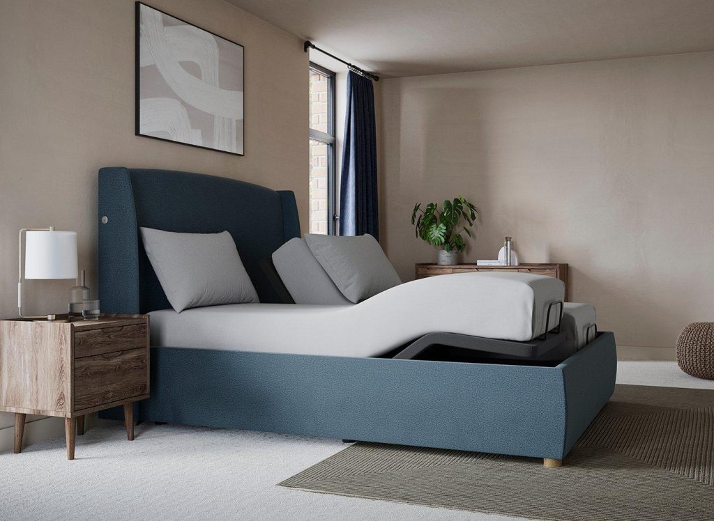 TEMPUR® Linford Ergomotion Adjustable Upholstered Bed Frame - 5'0 King - Blue
