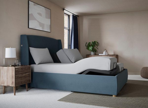 TEMPUR® Linford Ergomotion Adjustable Upholstered Bed Frame  50 King  Blue | Bed Sava