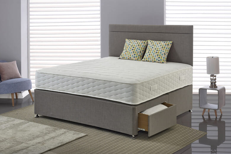 Jasmine Traditionally Sprung Mattress + Premium Divan Bed, Bednextday_Carbon, No Storage, Small Double