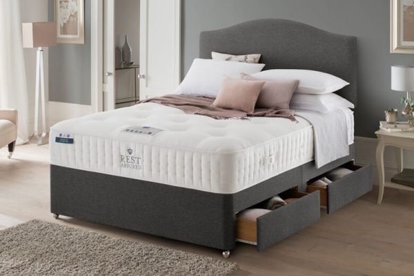 Rest Assured Northington 2000 Pocket Natural Mattress + Premium Divan Bed Bednextday Teal 2 Drawers King Size | Bed Sava