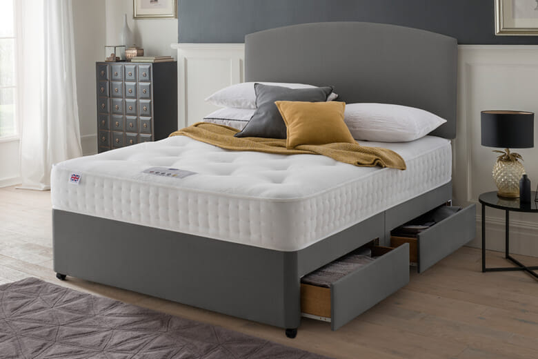Rest Assured Venice Ortho 1400 Pocket Mattress + Premium Divan Bed, Bednextday_Teal, 4 Drawers, Small Double