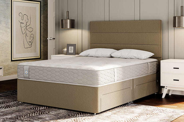 Sealy Ortho Plus Silver Memory Mattress + Premium Divan Bed, Bednextday_Cream, 2 Drawers, Small Double