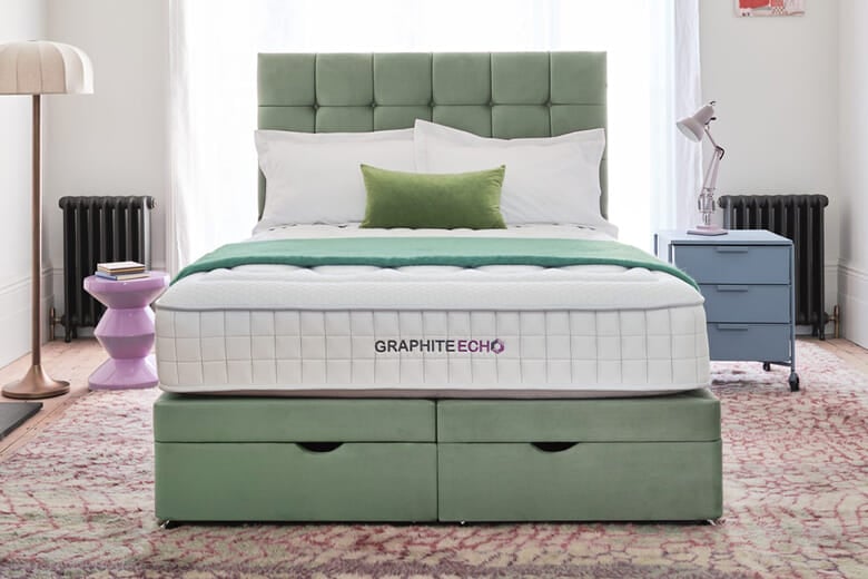 Sleepeezee Graphite Echo 2300 Memory Hybrid Mattress + Premium Divan Bed, Bednextday_Cream, End Opening Ottoman, Small Double
