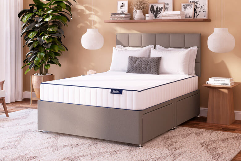 Coolflex® Essentials Pocket Memory Hybrid Mattress + Premium Divan Bed, Bednextday_Silver, 2 Drawers, Single
