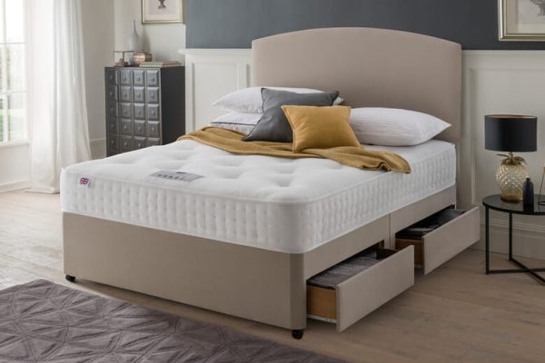 Rest Assured Novaro Ortho 1000 Pocket Mattress + Premium Divan Bed Bednextday Teal 2 Drawers Small Double | Bed Sava