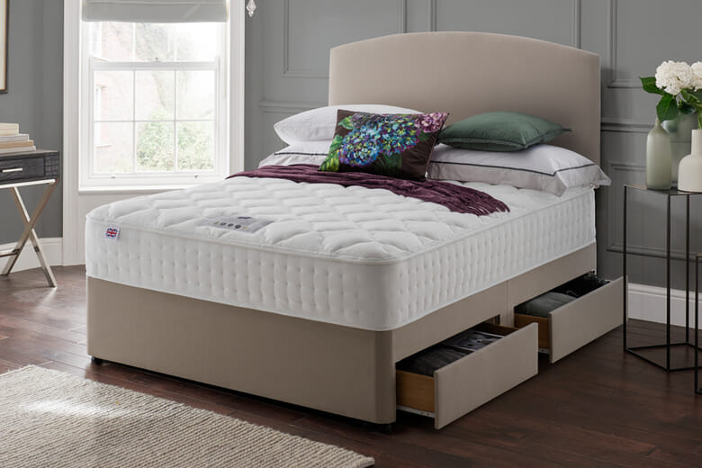 Rest Assured Minerva 2000 Pocket Silk Mattress + Premium Divan Bed, Bednextday_Teal, 4 Drawers, Single