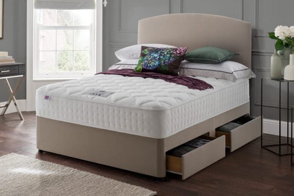Rest Assured Minerva 2000 Pocket Silk Mattress + Premium Divan Bed Bednextday Silver No Storage Small Double | Bed Sava