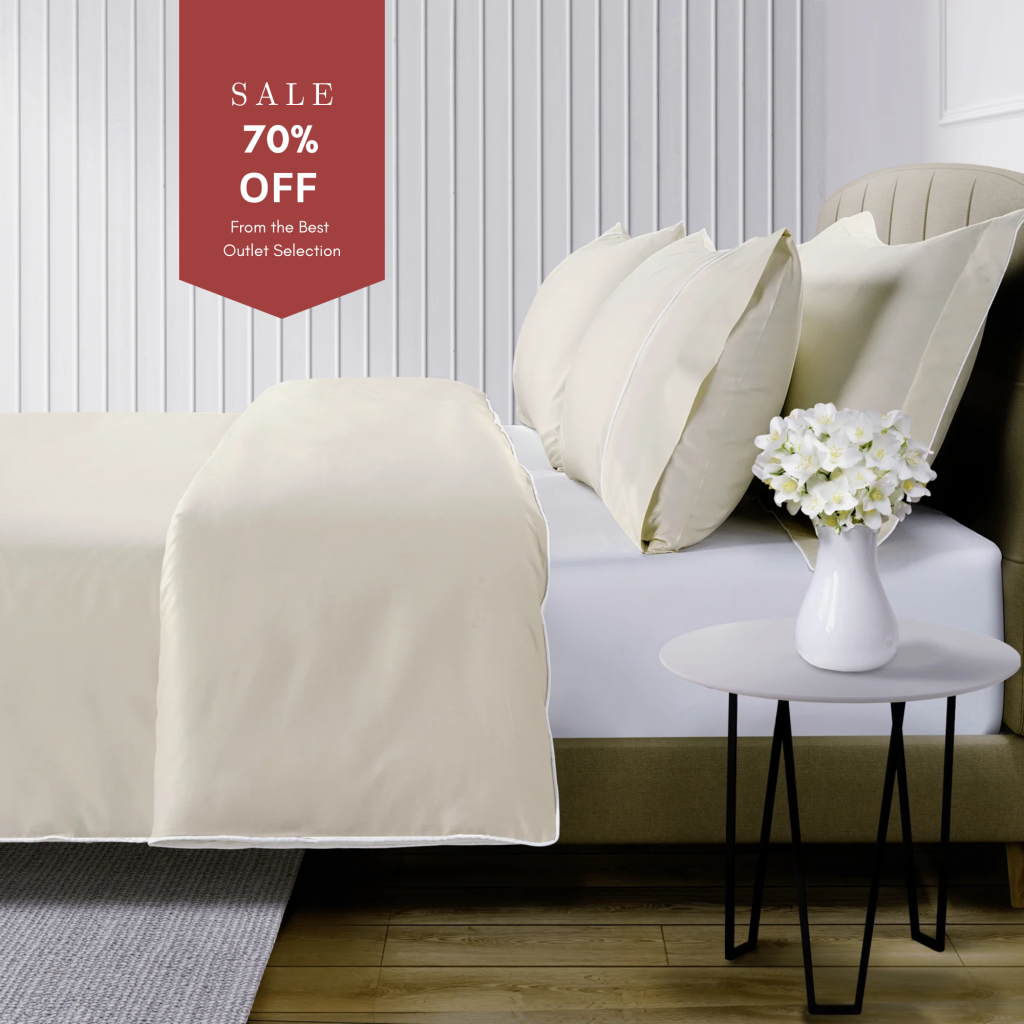 800 Thread Count Egyptian Cotton Duke of Bliss Lux Buttery Smooth Duvet Cover - Ivory Accent, Double / Ivory with White