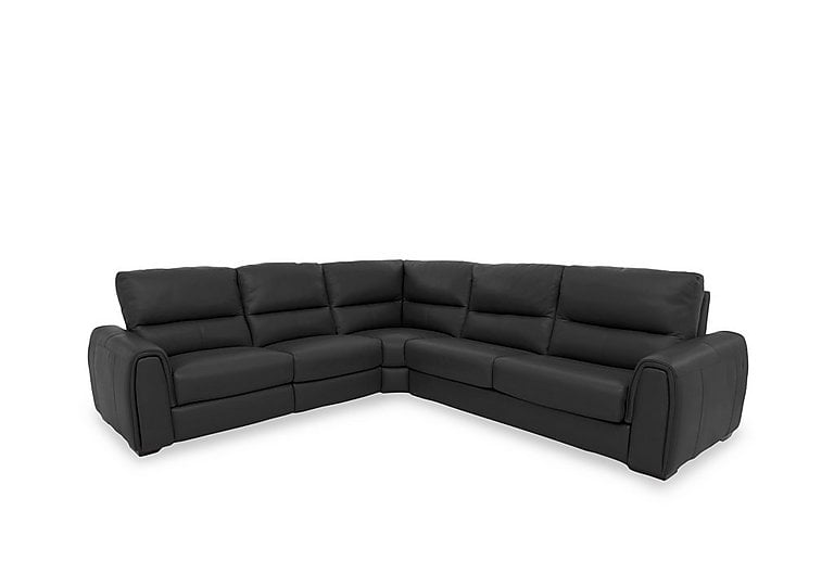 Flex BV Leather Large Left Hand Facing Corner Sofa Bed with Power Recliner and Storage Arms - Classic Black