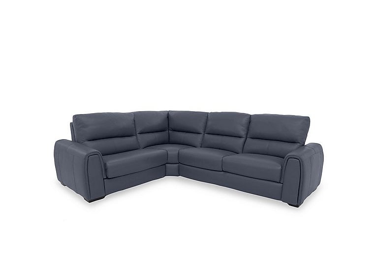 Flex BV Leather Small Left Hand Facing Corner Sofa Bed with Power Recliner and Storage Arms - BV Ocean Blue