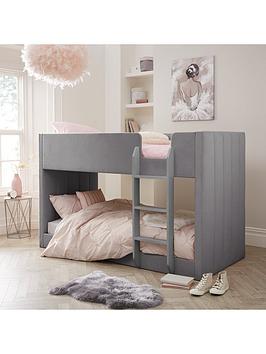Very Home Panelled Velvet Bunk Bed With Mattress Options (Buy &Amp; Save!) - Grey - Bed Frame Only