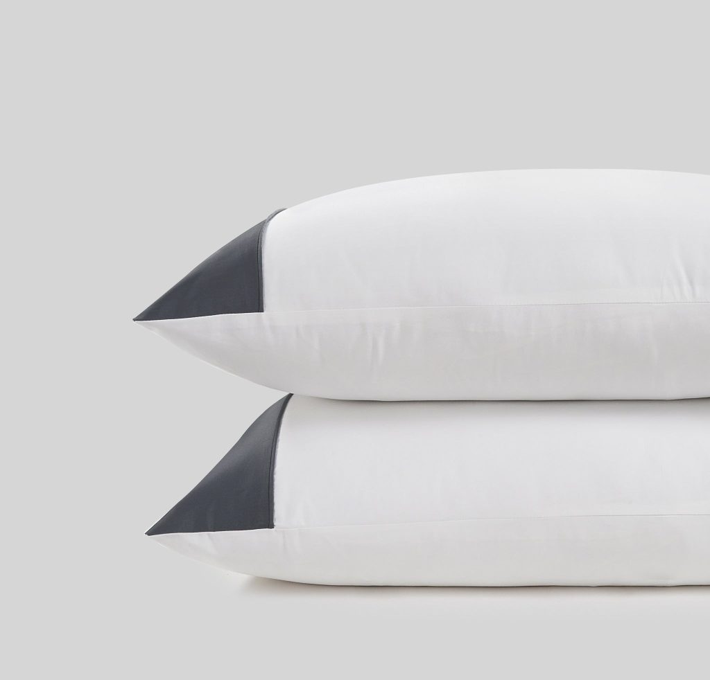 800 Thread Count Pair (2 Pillowcases) of Egyptian Cotton Harrogate Lux Buttery Smooth Pillowcases - Graphite Grey, Standard / White with Graphite Grey