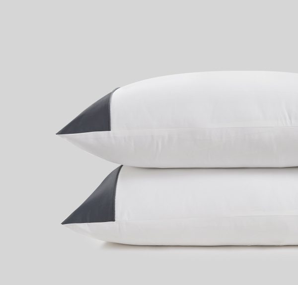 800 Thread Count Pair 2 Pillowcases of Egyptian Cotton Harrogate Lux Buttery Smooth Pillowcases  Graphite Grey Standard  White with Graphite Grey | Bed Sava
