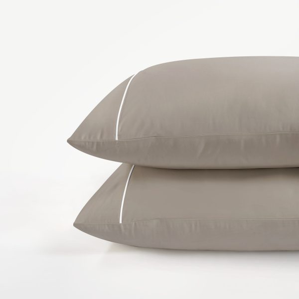 800 Thread Count Pair 2 Pillowcases of Egyptian Cotton Duke of Bliss Lux Buttery Smooth Pillowcases  Simply Taupe with White Accent Oxford  Taupe with White | Bed Sava