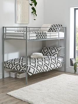 Very Home Domino Metal Bunk Bed Frame With Mattress Options - Ladder And Guard Rail On Top Bunk - Bunk Bed Frame With 2 Standard Mattresses