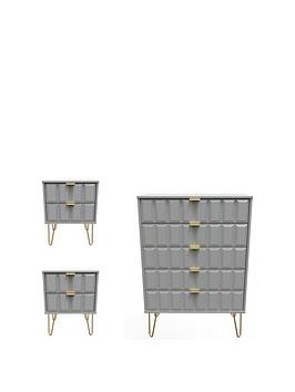 Swift Cube 3 Piece Ready Assembled Package - 5 Drawer Chest And 2 Bedside Chests - Fsc&Reg; Certified