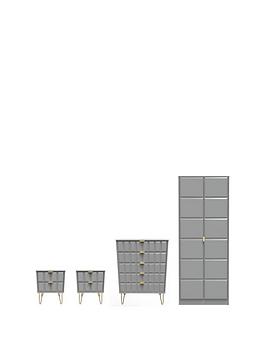 Swift Cube 4 Piece Ready Assembled Package - 2 Door Wardrobe, 5 Drawer Chest And 2 Bedside Chests - Fsc&Reg; Certified