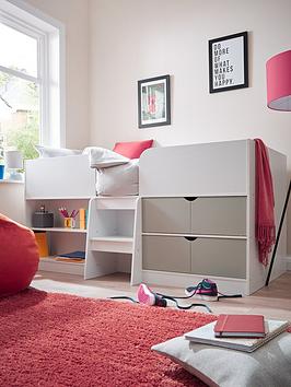 Very Home Ted Mid Sleeper Bed With Storage And Mattress Options (Buy And Save!) - Bed Frame With Premium Mattress