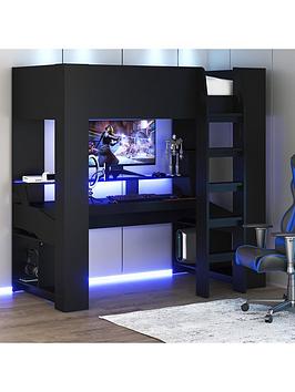 Very Home Maverick Gaming High Sleeper Bed With Mattress Options (Buy &Amp; Save!) - Black - Bed Frame With Premium Mattress