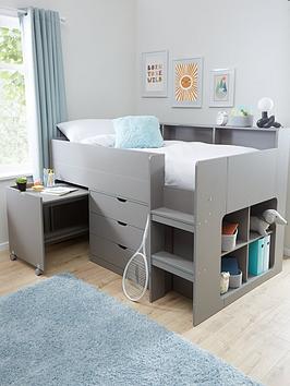 Very Home Aspen Mid Sleeper Bed Frame With Desk, Drawers And Shelves Plus Mattress Options (Buy And Save!) - Grey - Bed Frame With Premium Mattress