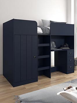 Very Home Atlanta High Sleeper Bed With Mattress Options (Buy &Amp; Save!) - Navy - Bed Frame With Premium Mattress