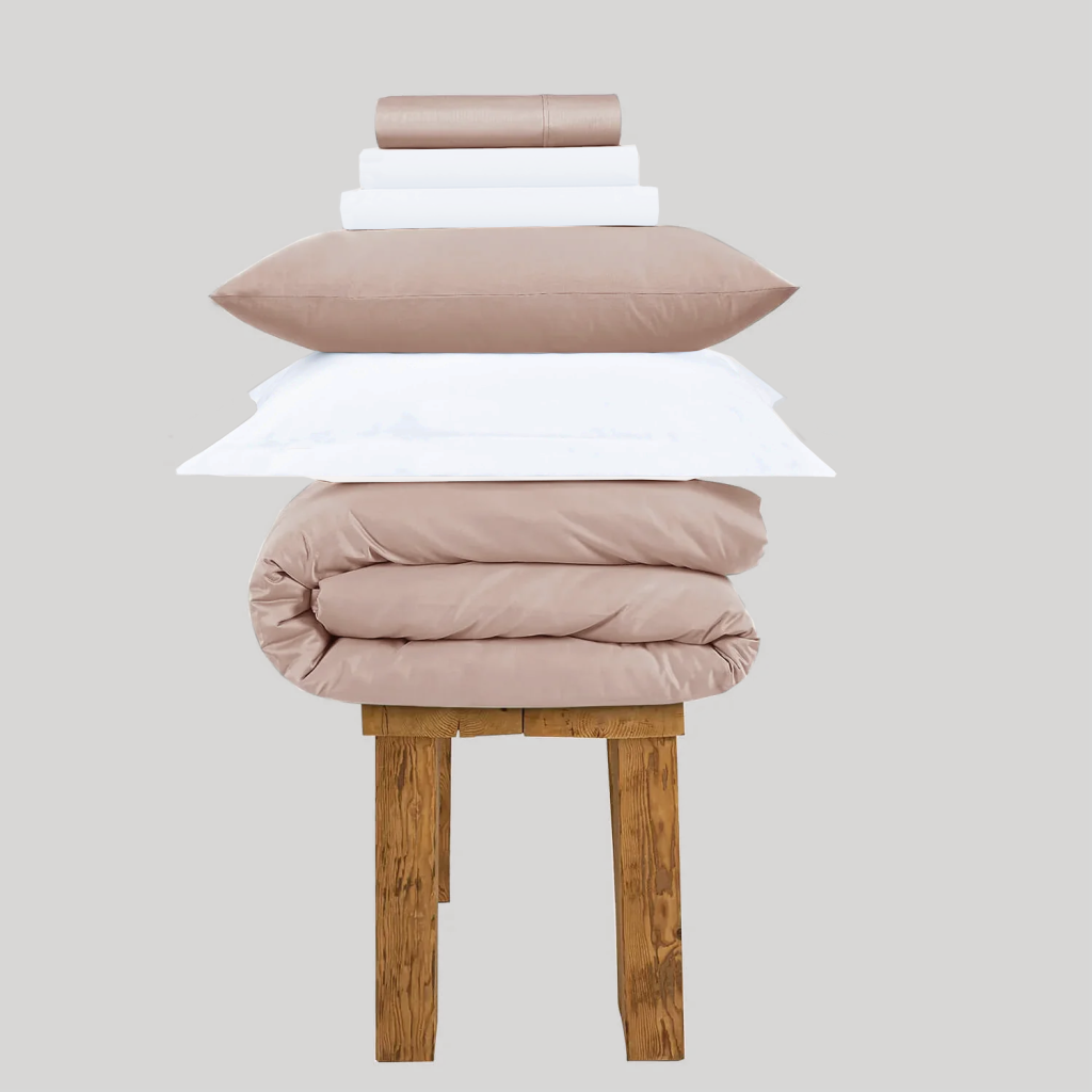 All Season Egyptian Giza Bedding Set - Dusty Rose & Brilliant White, Super King / Dusty Rose & Brilliant White