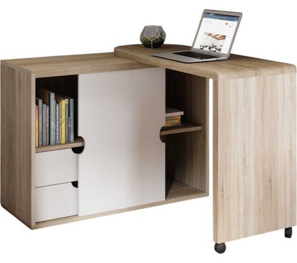 TEKNIK 7700007 Pivot Cupboard Desk  White  Oak Effect | Bed Sava
