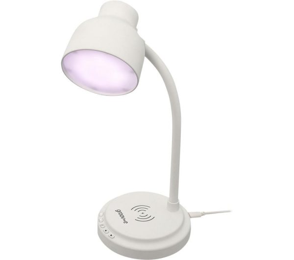 GROOV E Astra LED Desk Lamp with Wireless Charging Pad  Bluetooth Speaker  White | Bed Sava