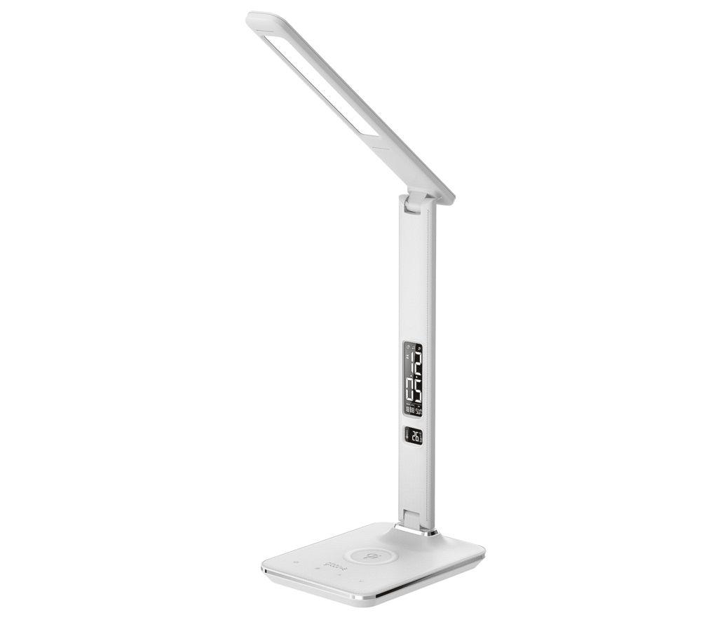 GROOV-E Ares LED Desk Lamp with Wireless Charging Pad & Clock - White