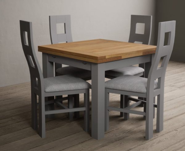 Extending Buxton 90cm Oak and Light Grey Painted Dining Table with 4 Oak Painted Chairs | Bed Sava