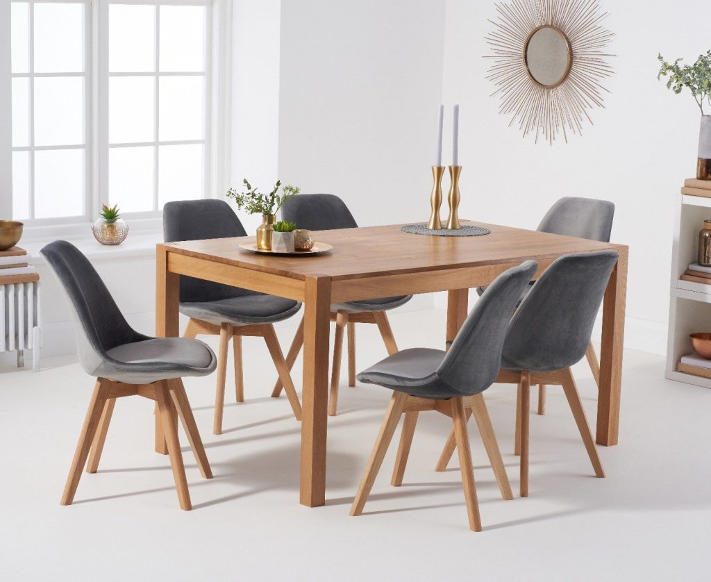 York 150cm Solid Oak Dining Table with 8 Grey Orson Chairs