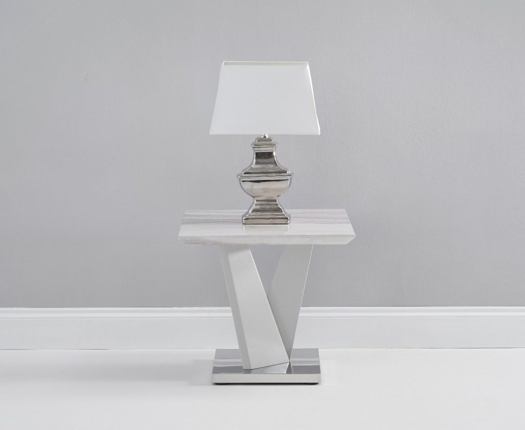 Marcella Marble Effect High Gloss Light Grey Side Table