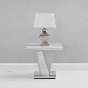 Marcella Marble Effect High Gloss Light Grey Side Table | Bed Sava