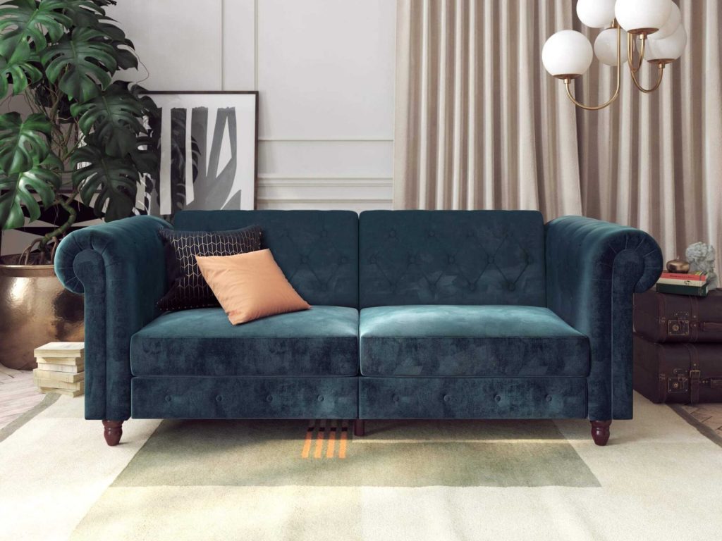 Dorel Felix Chesterfield Sofa Bed-Blue