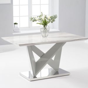 Marcella 150cm Marble Effect High Gloss Light Grey Dining Table | Bed Sava