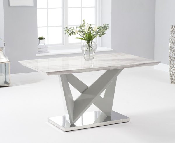 Marcella 150cm Marble Effect High Gloss Light Grey Dining Table | Bed Sava