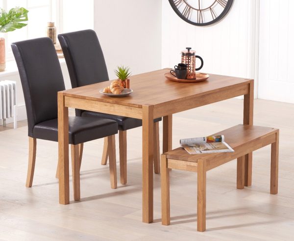 York 120cm Solid Oak Dining Table with 4 Brown Olivia Chairs with 1 Oak Bench | Bed Sava