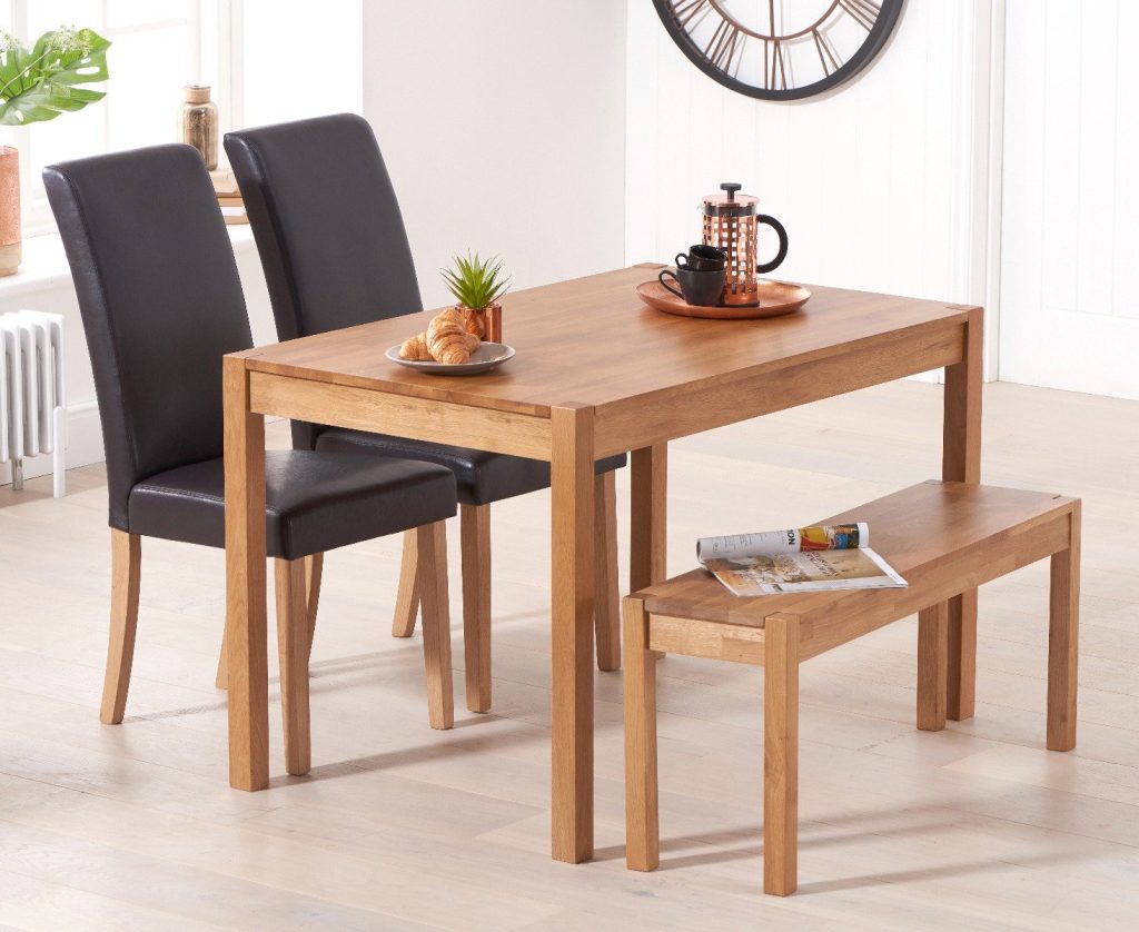 York 120cm Solid Oak Dining Table with 4 Grey Olivia Chairs with 1 Oak Bench